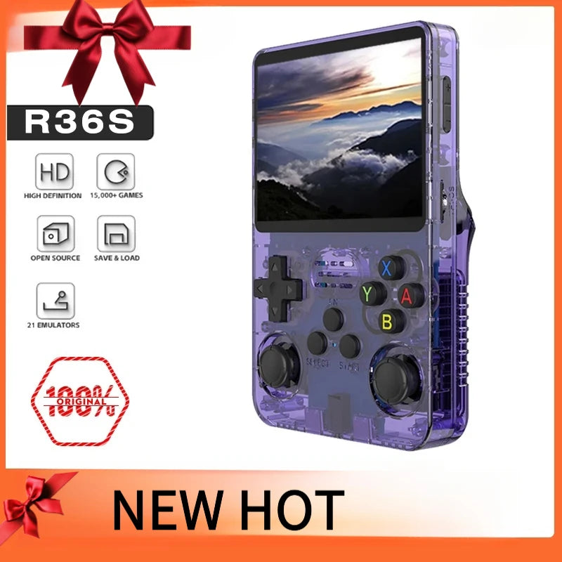 New R36S Retro Handheld Game Console 3.5-inch IPS Screen Large Storage: 64GB / 128GB Arkos System Supports Multiple Languages