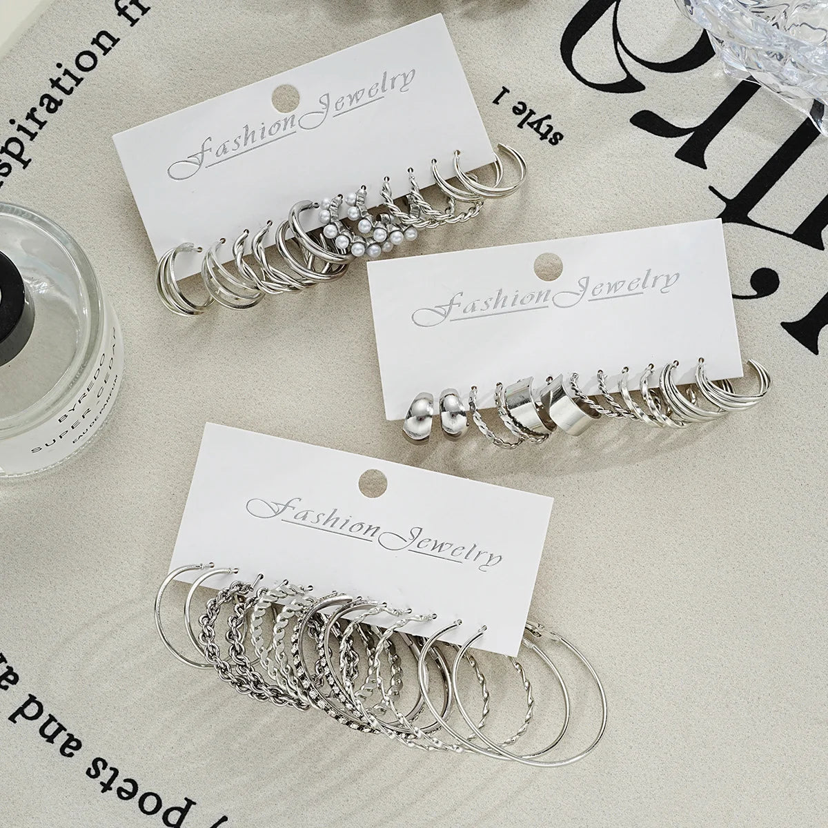 Boho Silver Color Twist Hoop Earrings Set Brincos Heart Pearl Hoops Vintage Metal Geometric Earrings for Women Trendy Jewerly