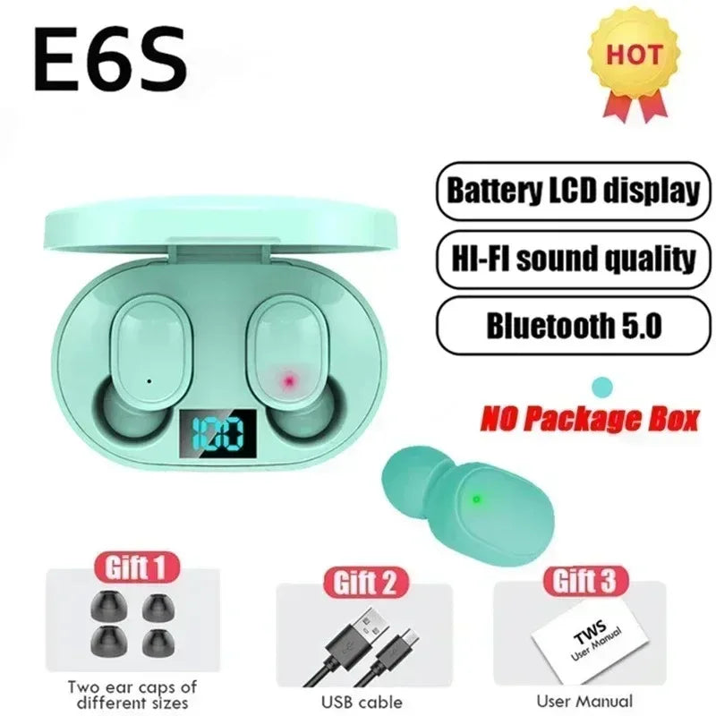 E6S TWS Bluetooth Earphones Wireless bluetooth headset Noise Cancelling Headsets With Microphone Headphones For Xiaomi Samsung