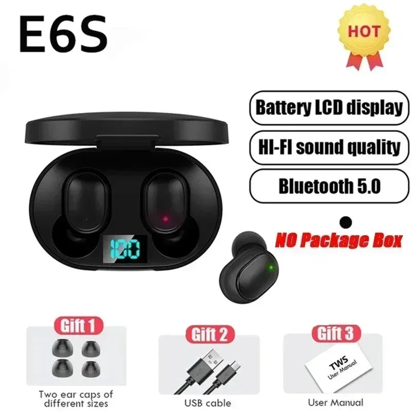 E6S TWS Bluetooth Earphones Wireless bluetooth headset Noise Cancelling Headsets With Microphone Headphones For Xiaomi Samsung