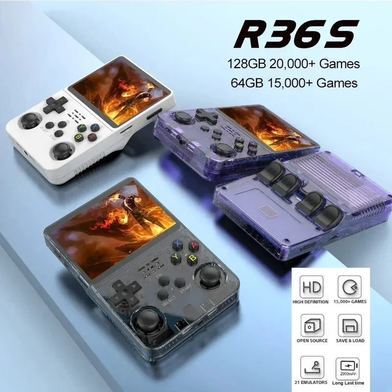 New R36S Retro Handheld Game Console 3.5-inch IPS Screen Large Storage: 64GB / 128GB Arkos System Supports Multiple Languages