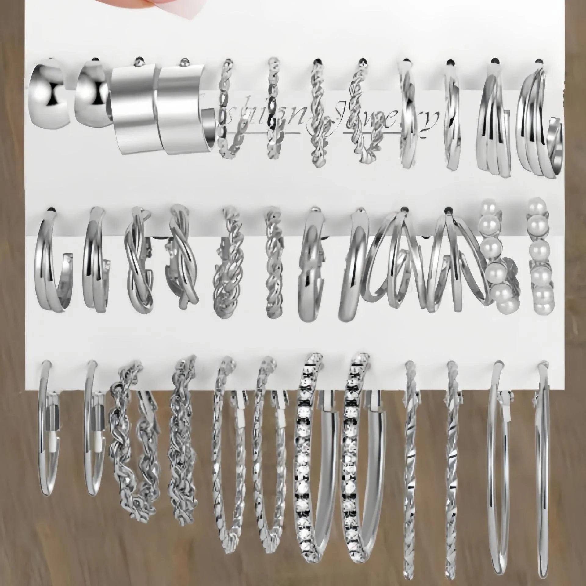 Boho Silver Color Twist Hoop Earrings Set Brincos Heart Pearl Hoops Vintage Metal Geometric Earrings for Women Trendy Jewerly