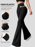 Women's High Waist Micro Flare Yoga Pants - Extended Length  Slimming Sharkskin  Horseshoe Pants 4-Way Stretch