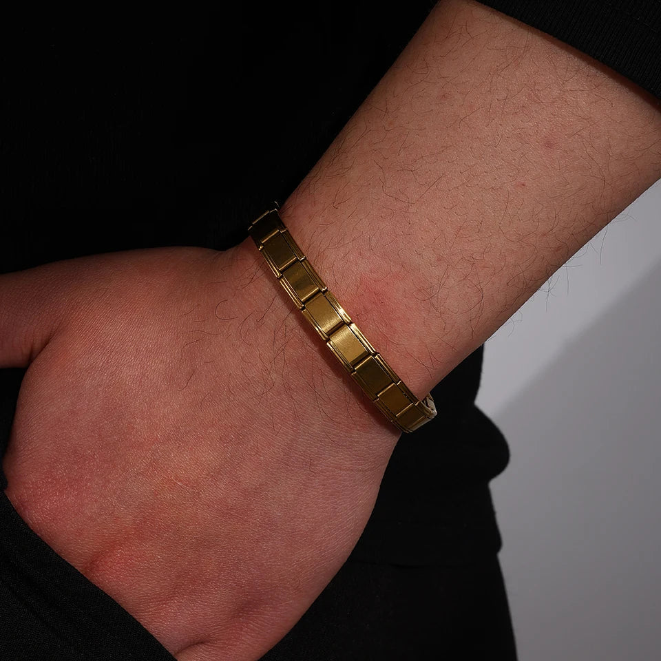 Trendy Square Italy Stainless Steel Bracelets For Women Men HipHop Metal Italian Modules Stretchable Gift Birthday Party Jewelry