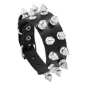 Punk Bracelet for Men Women - Goth Black Leather Wristband with Metal Spike Studded- Spike Rivets Cuff Bangle Adjustable